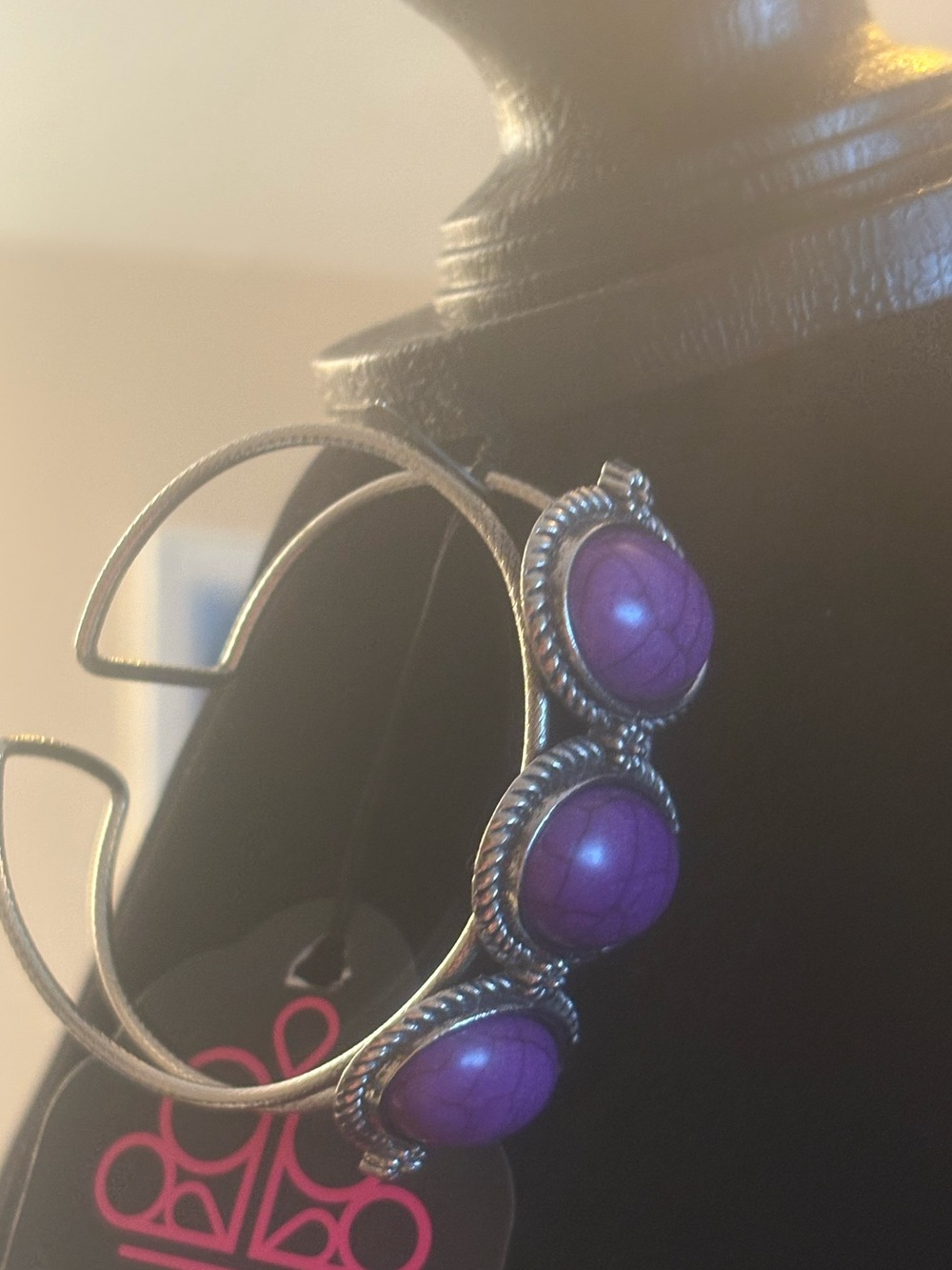 Purple Stone Triple-Accent Hoop Bracelet